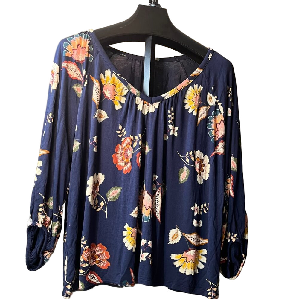 Old Navy XXL Floral Blouse Dark Blue